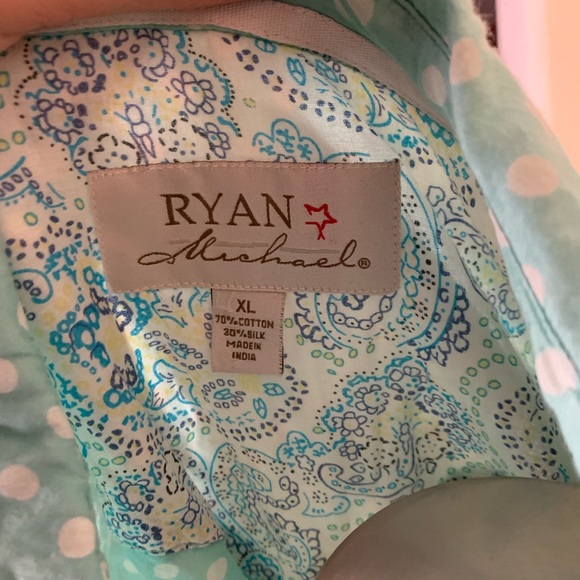 Ryan Michael polka dot turquoise button down - Picture 6 of 6